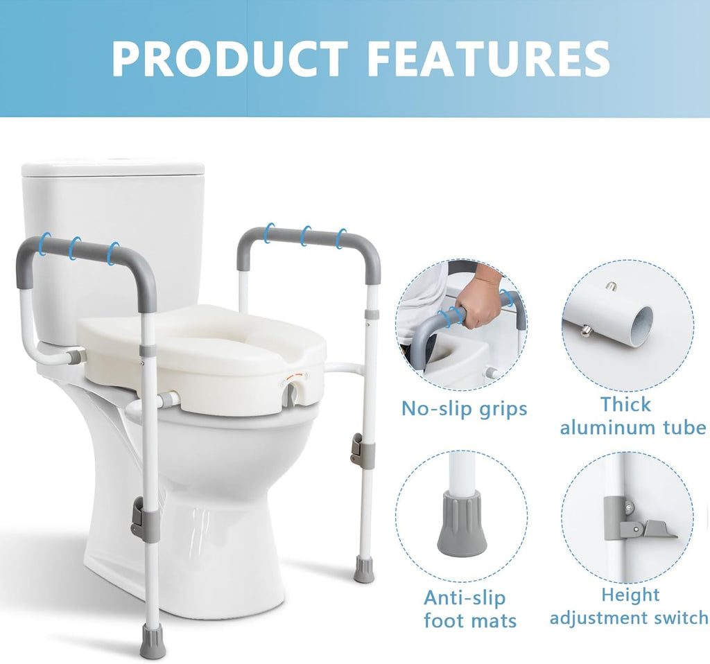 Raised Toilet Seat with Adjustable Padded Arms H17748