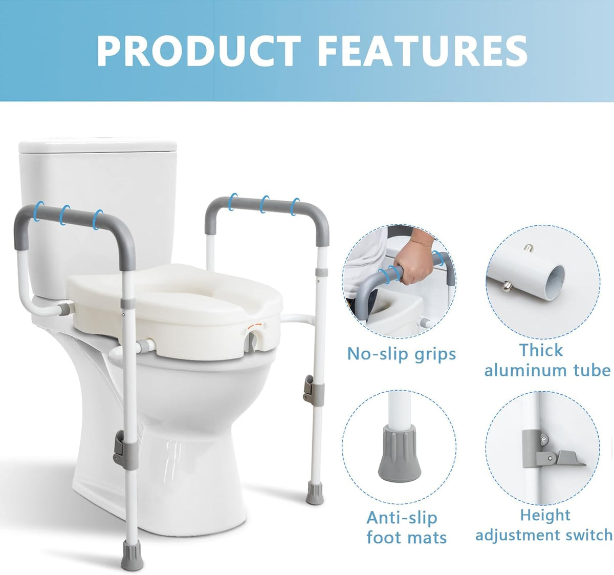 Raised Toilet Seat with Adjustable Padded Arms H17748