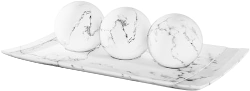 White Marble Look Tray and Orb Set T155055
