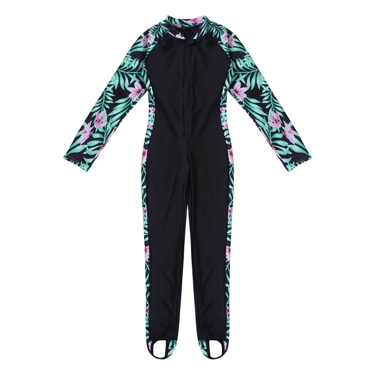Kids Girls One Piece Zip up Rash Guard Shirt Swimsuit A549