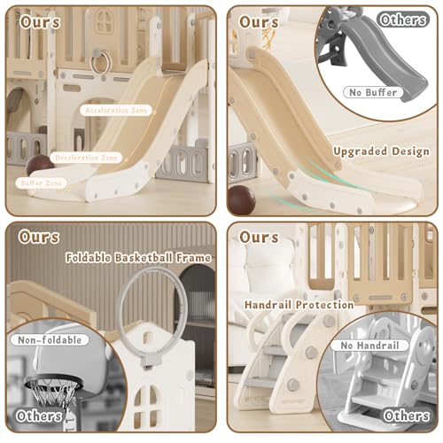 Gray 8 in 1 Toddler Slide Set with Basketball Hoop C719