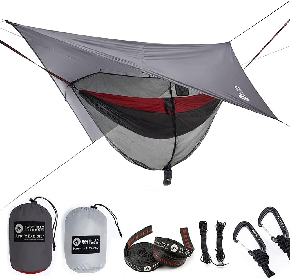 Red Double Camping Hammock with Mosquito Net and Rainfly V827