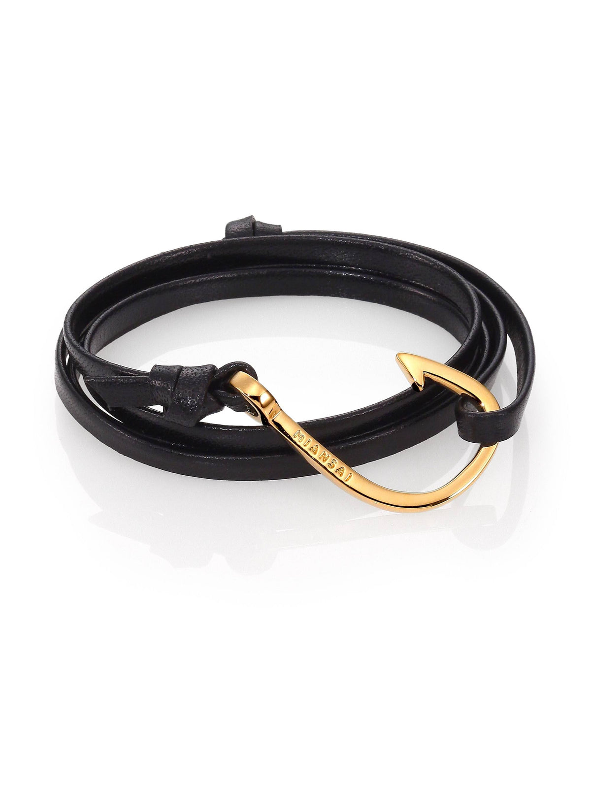 Gold Hook Leather Bracelet Black U2825