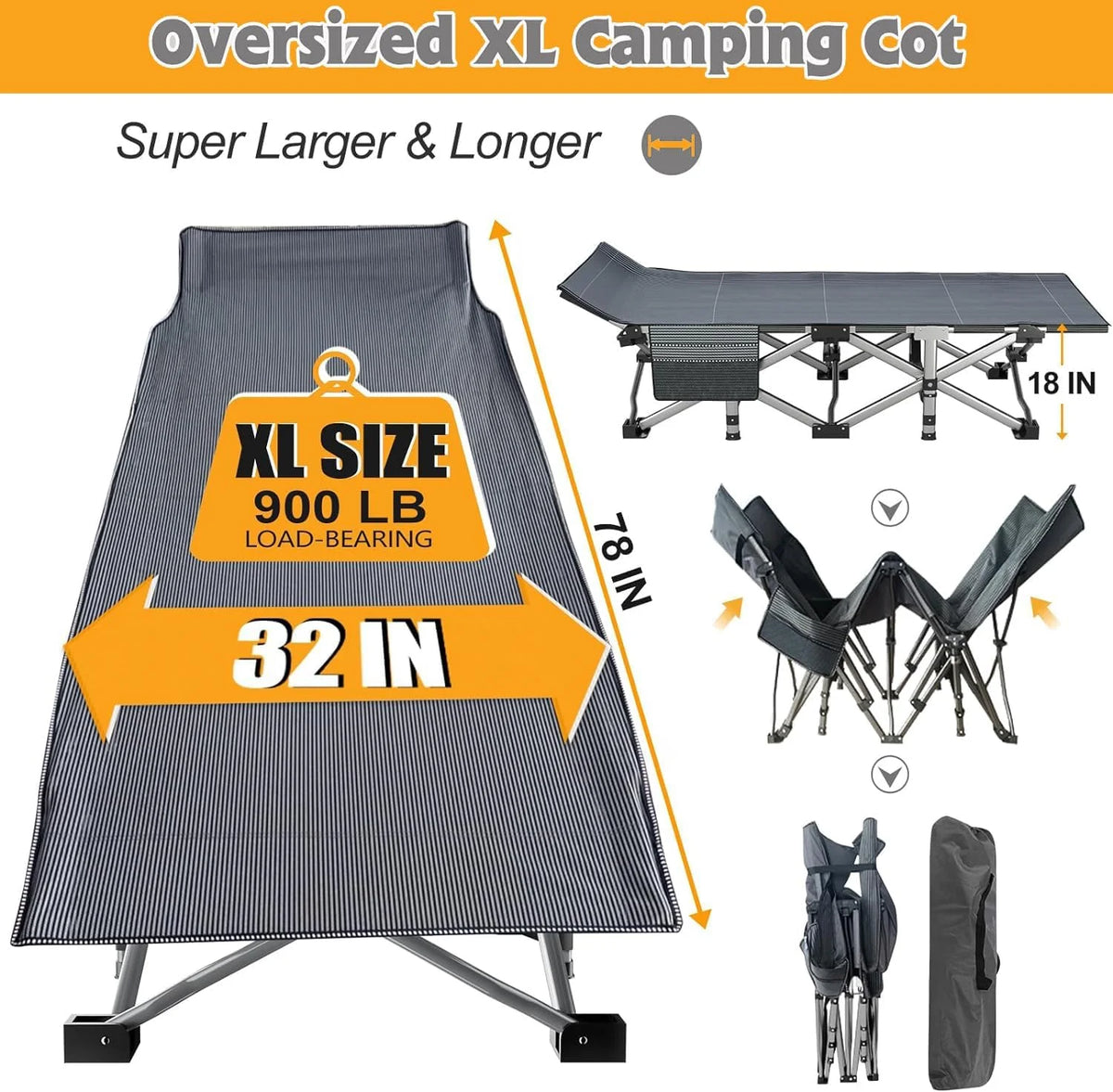 Oversized XL Folding Sleeping Cot V7889