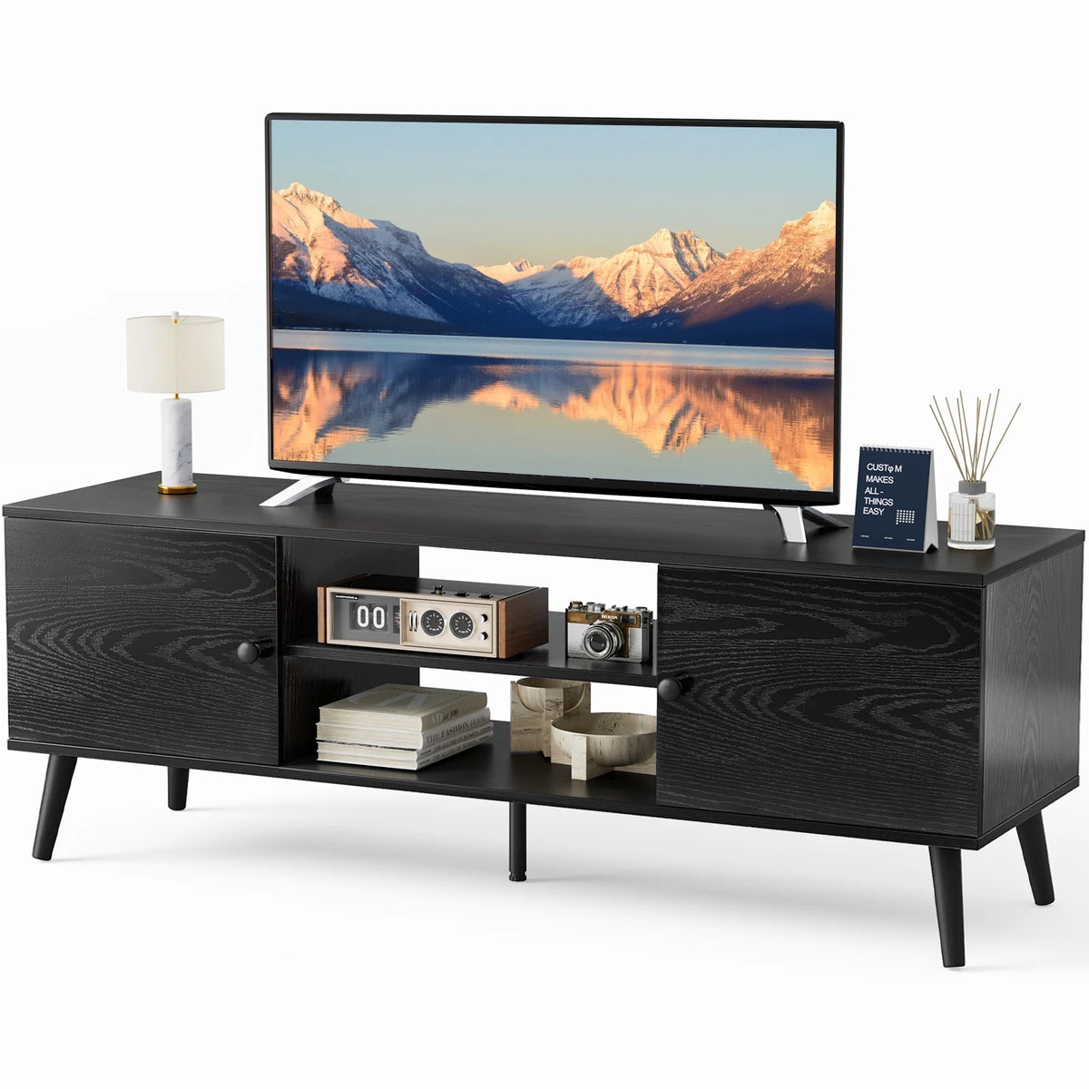 Black TV Stand with Storage Cabinets E25015