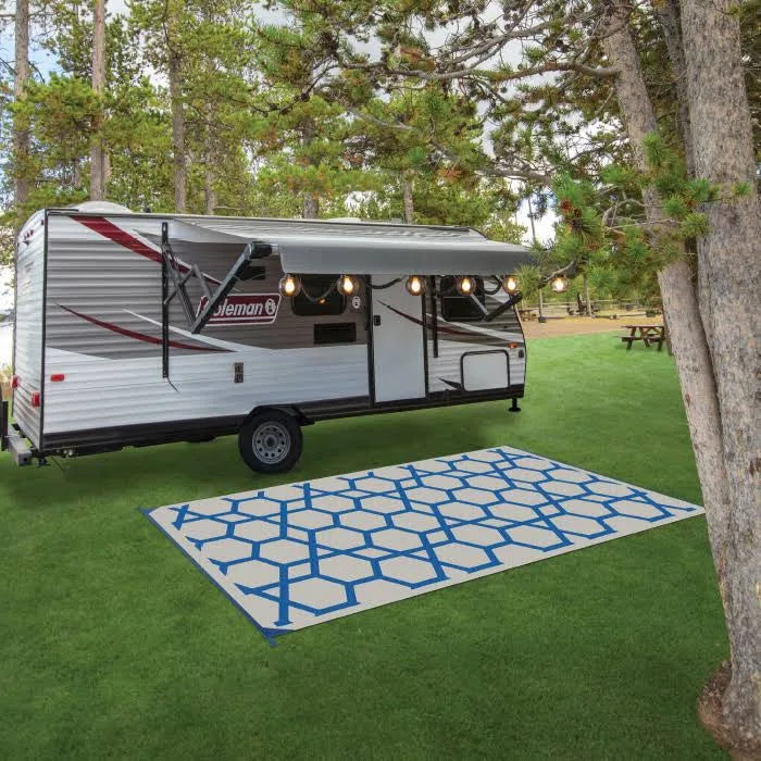 Blue Geometric RV Patio Mat R197