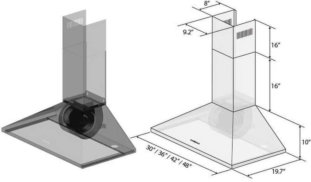 42 in. 760 CFM Wall Mount Range Hood in Stainless Steel B9169