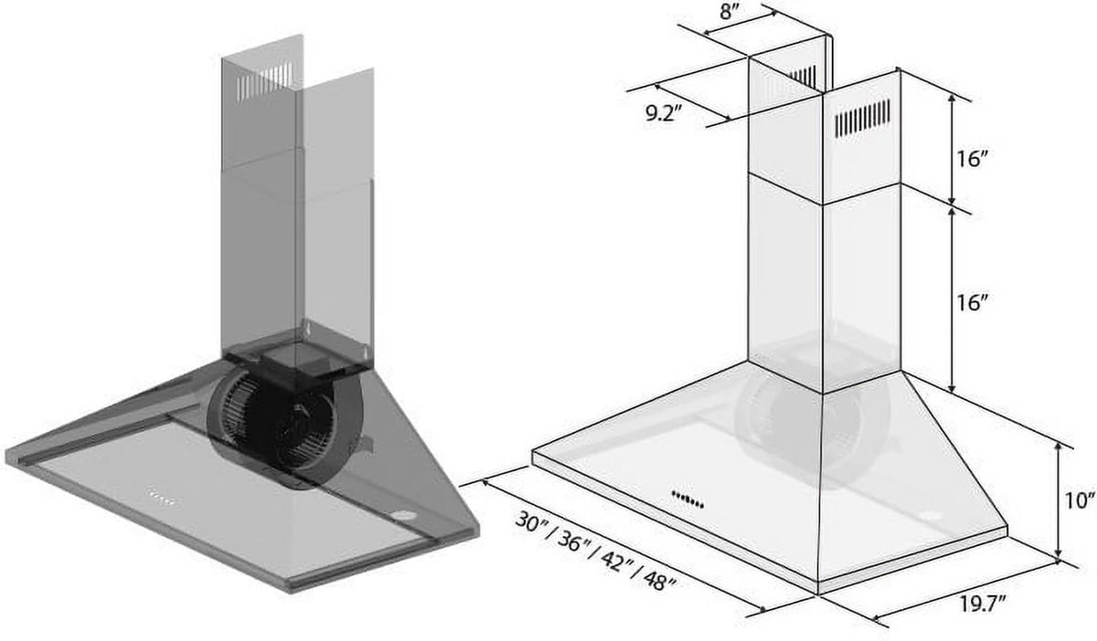 42 in. 760 CFM Wall Mount Range Hood in Stainless Steel B9169