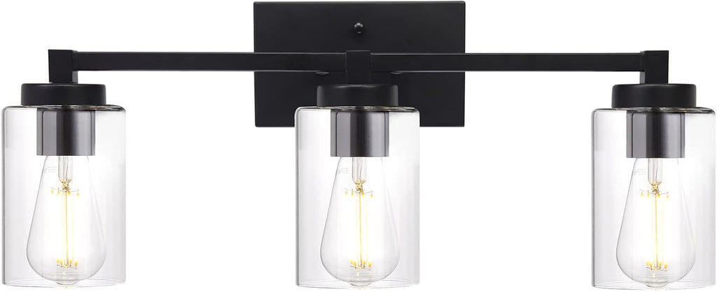 4 Light Matte Black Bathroom Light Fixtures 31.1 Inches Vanity Lighting with Glass Shade G61523