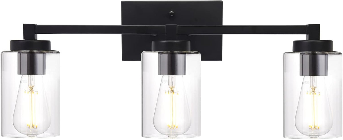 4 Light Matte Black Bathroom Light Fixtures 31.1 Inches Vanity Lighting with Glass Shade G61523