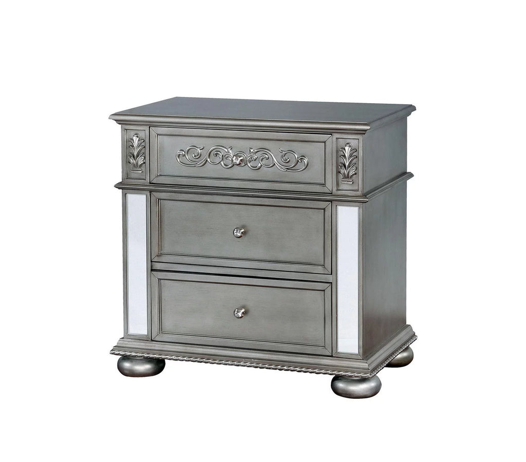 Silver Solid Wood King Bedroom Set 3pcs J22572