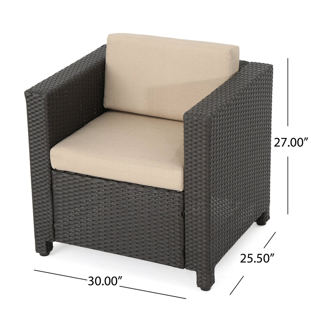 Outdoor Wicker Club Chair with Cushions, Dark Brown, Beige S2010