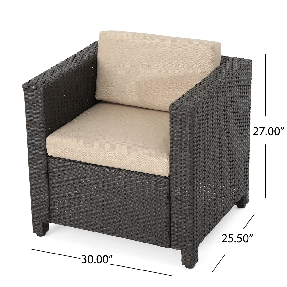 Outdoor Wicker Club Chair with Cushions, Dark Brown, Beige S2010
