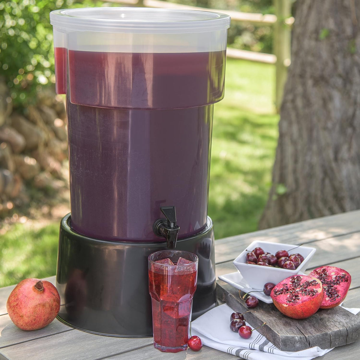Polypropylene Round Beverage Dispenser with Base, 5 gal. Capacity, Black, Pack of 2 W43364