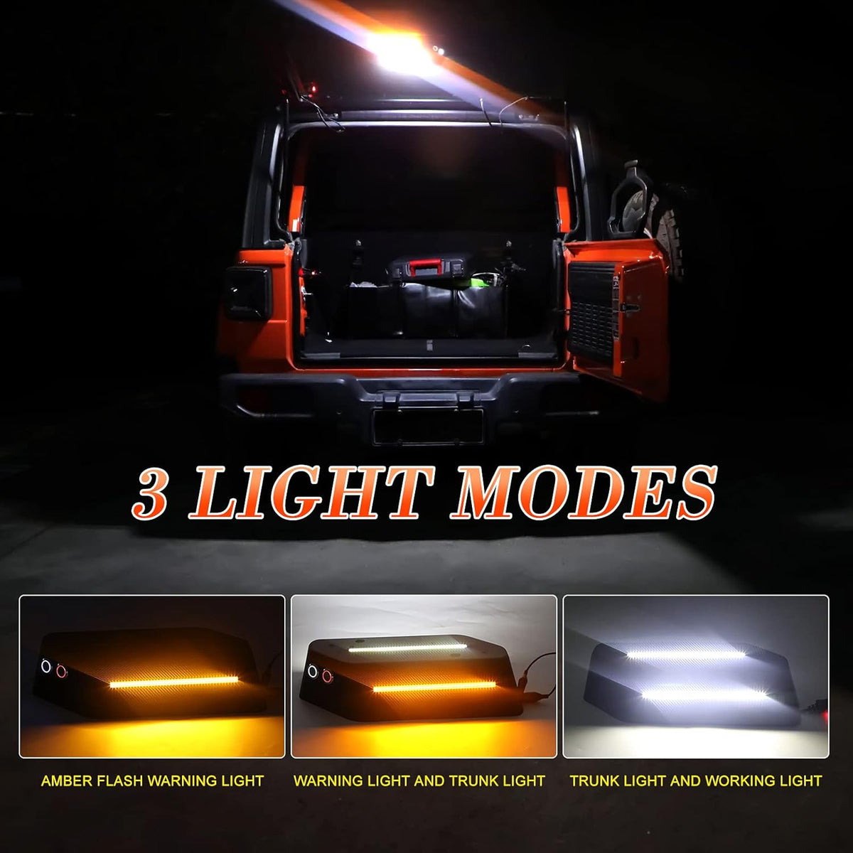 LED Trunk Rear Light Rear Glass Lift Gate Dome Light Compatible with Jeep Wrangler JL JLU 2018 2019 2020 LED Cargo Light with White light and Flash Amber Warning Light R4488