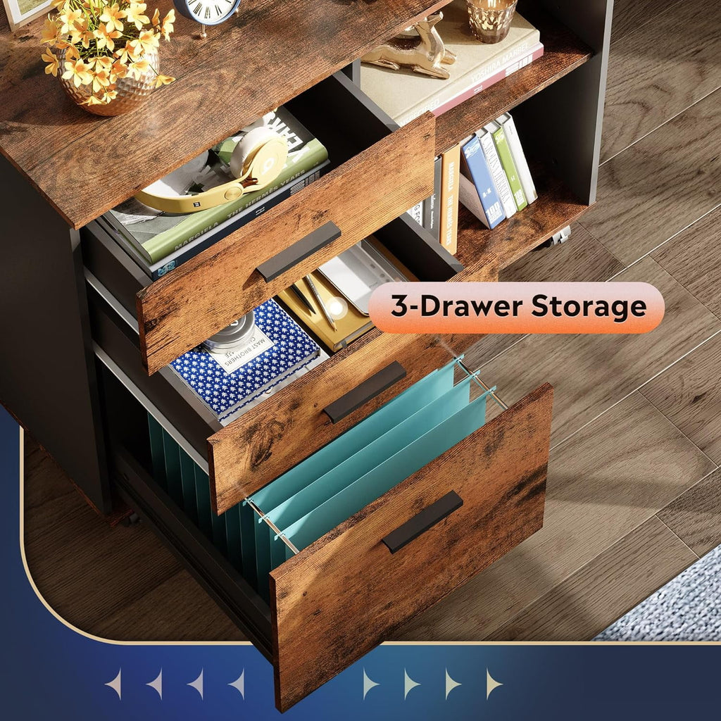 3 Drawer Wood File Cabinet with Storage Shelves U263