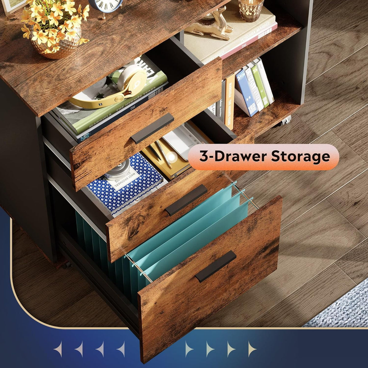3 Drawer Wood File Cabinet with Storage Shelves U263