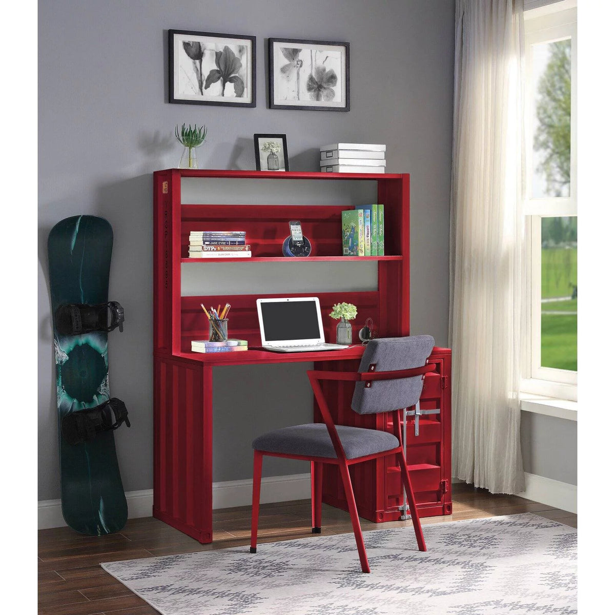 Metal Frame Desk and Hutch with Storage Base in Blue G9821
