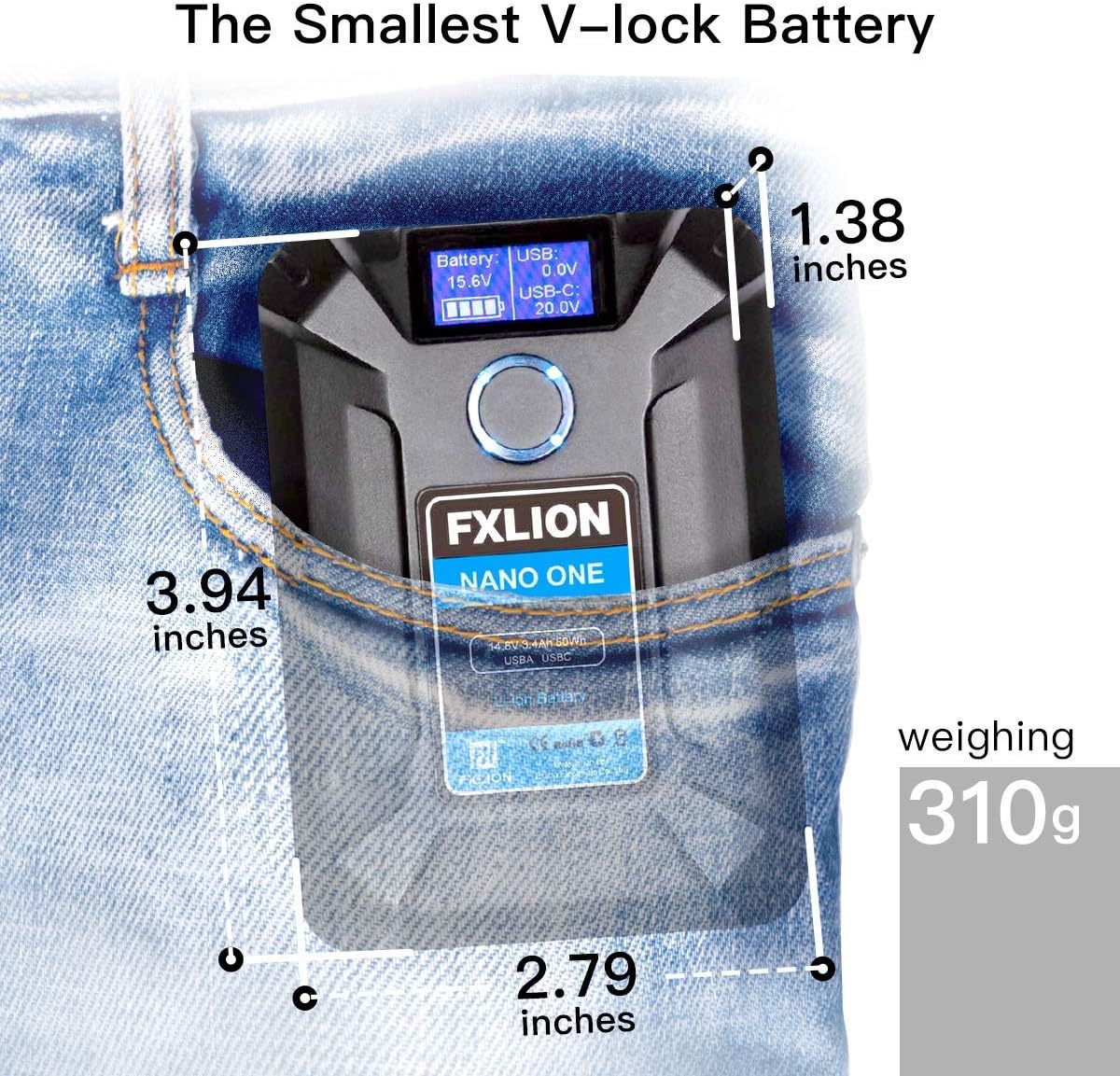 V Mount Battery 3400mAh with D-TAP, USB-C, USB-A, Micro USB Plugs R1313
