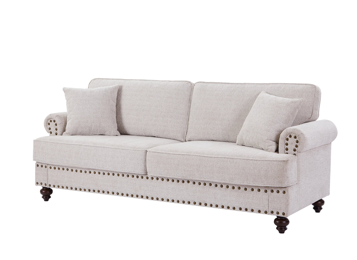 3 Seater Chenille Upholstered Sofa with Pillows O1991