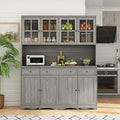Large Wooden Grey Kitchen Hutch Cabinet with Glass Doors P7885