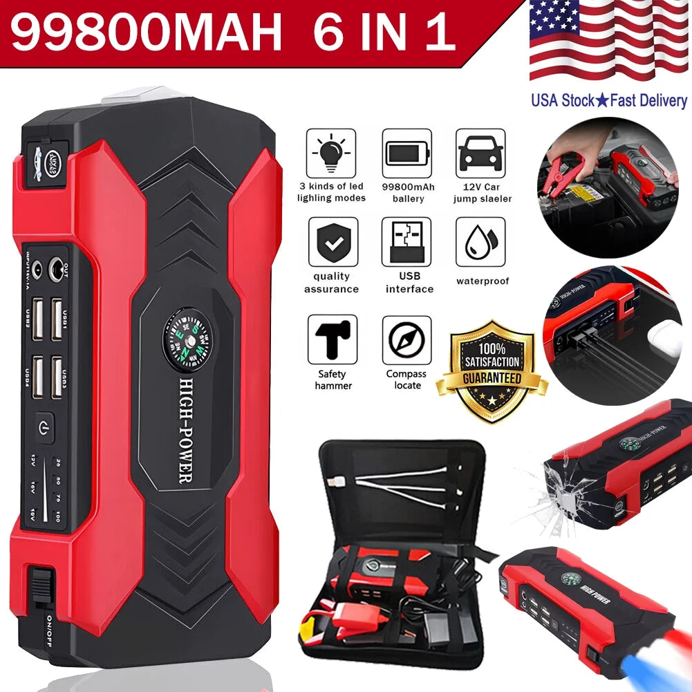 99800mAh Battery Jump Starter with 4 USB Ports and LED Flashlight Z625333