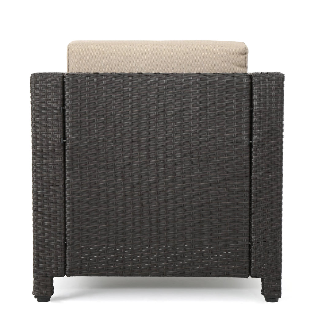 Outdoor Wicker Club Chair with Cushions, Dark Brown, Beige S2010