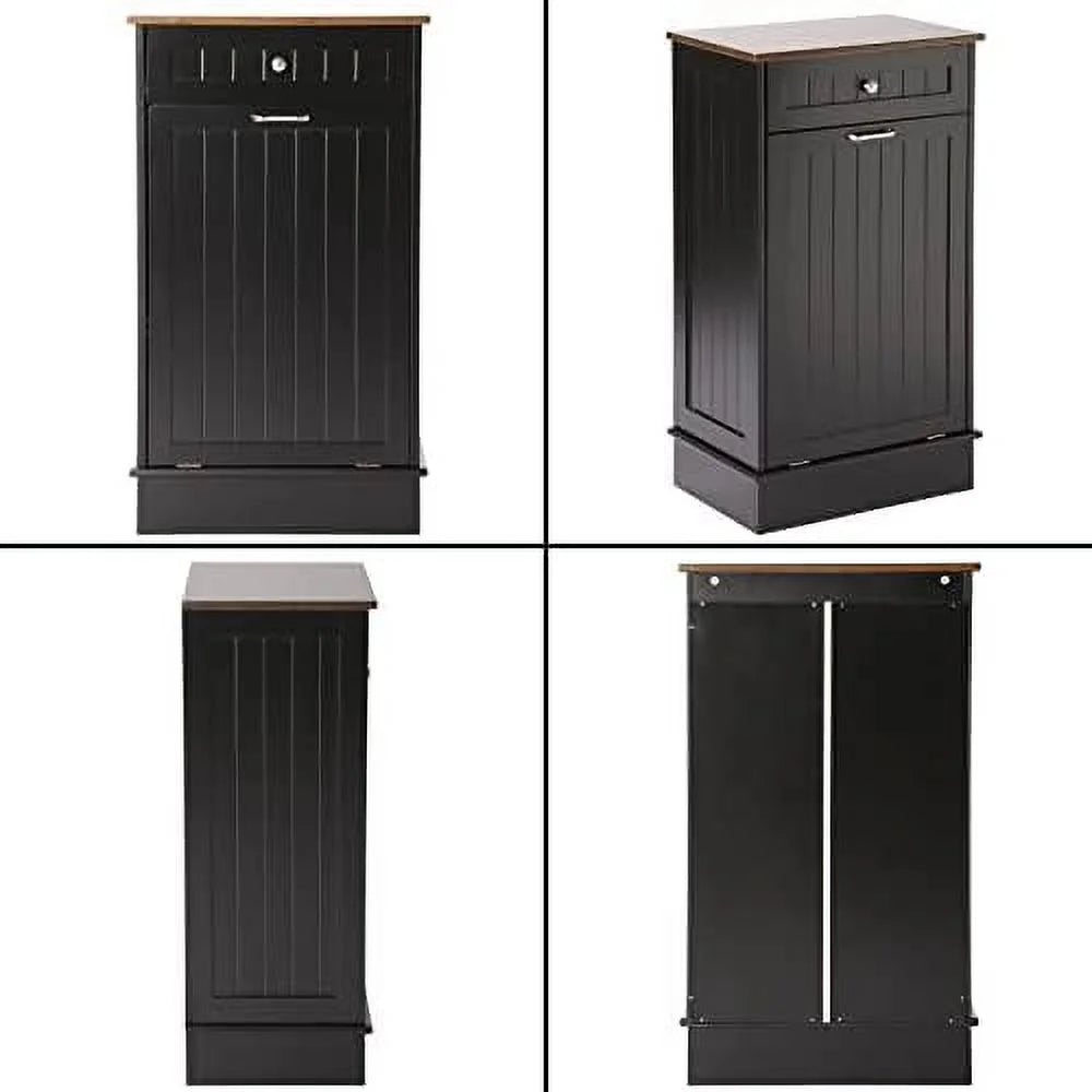 Free-Standing Tilt Out Trash Bin with Drawer and Countertop Grey I64805