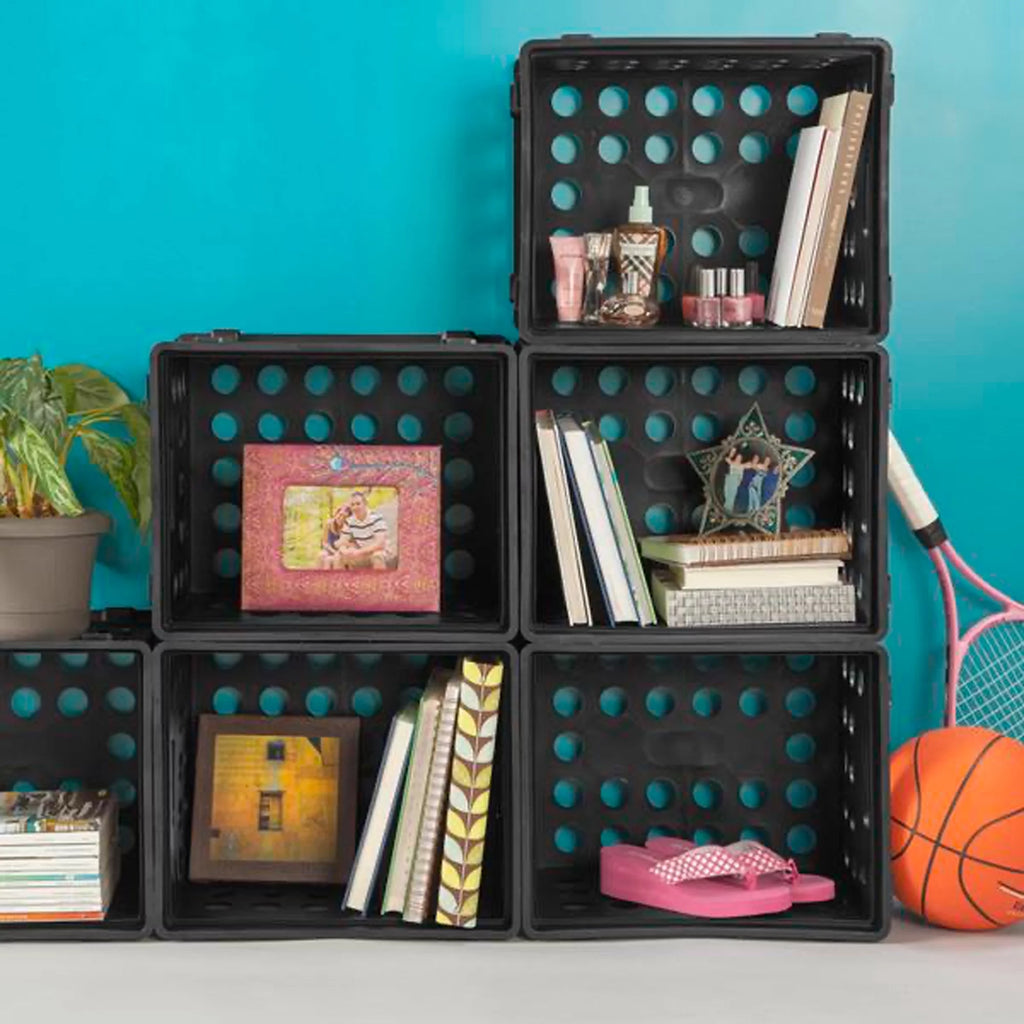 Stackable Storage Crate Organizer Bins with Handles, 6 Pack W792594