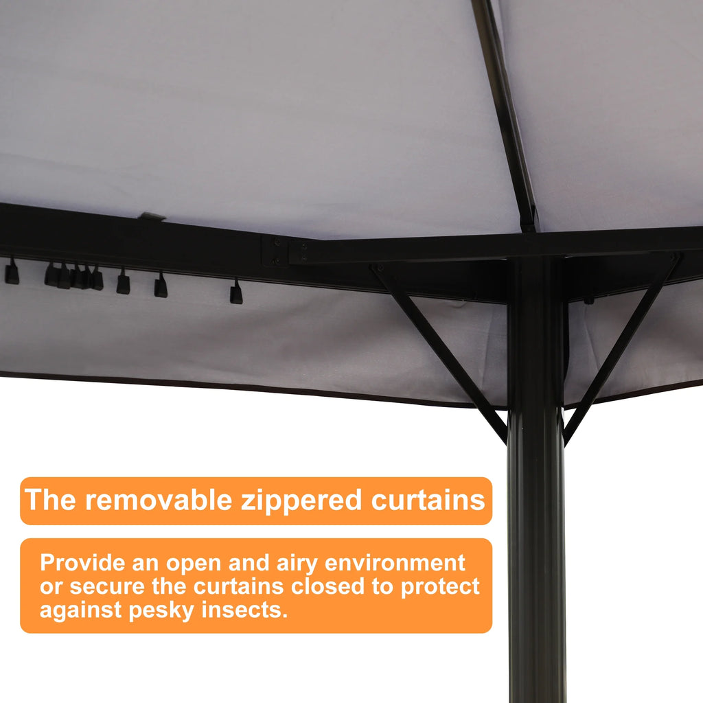 10'x13' Outdoor Double Vent Canopy Gazebo with Nettings and Curtains W369