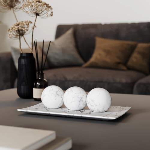White Marble Look Tray and Orb Set T155055