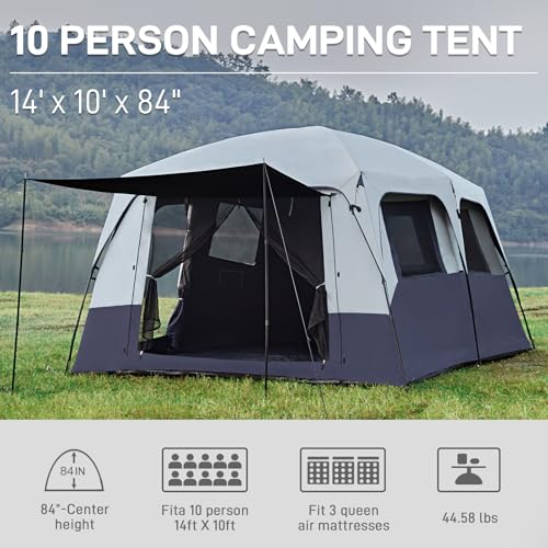 10 Person Blackout Camping Tent with Rainfly and Carry Bag J910