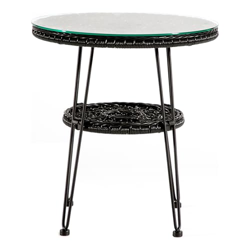Round Rattan Coffee Table with Tempered Glass Top R365526