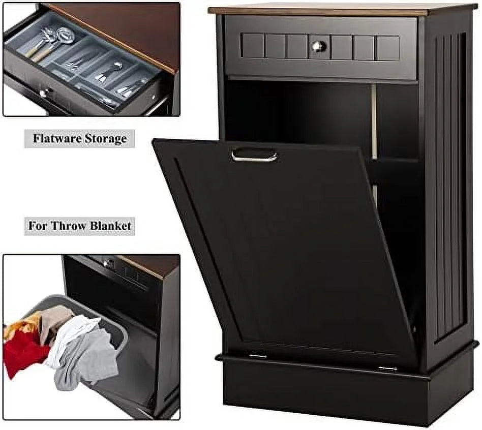 Free-Standing Tilt Out Trash Bin with Drawer and Countertop Grey I64805
