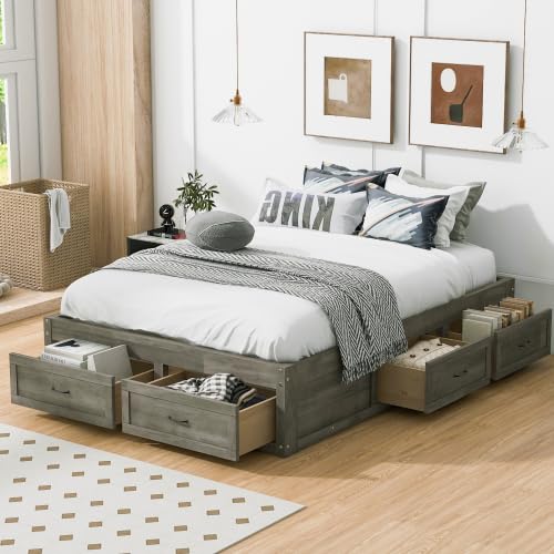 Full Size Wood Platform Bed with 6 Drawers Z793
