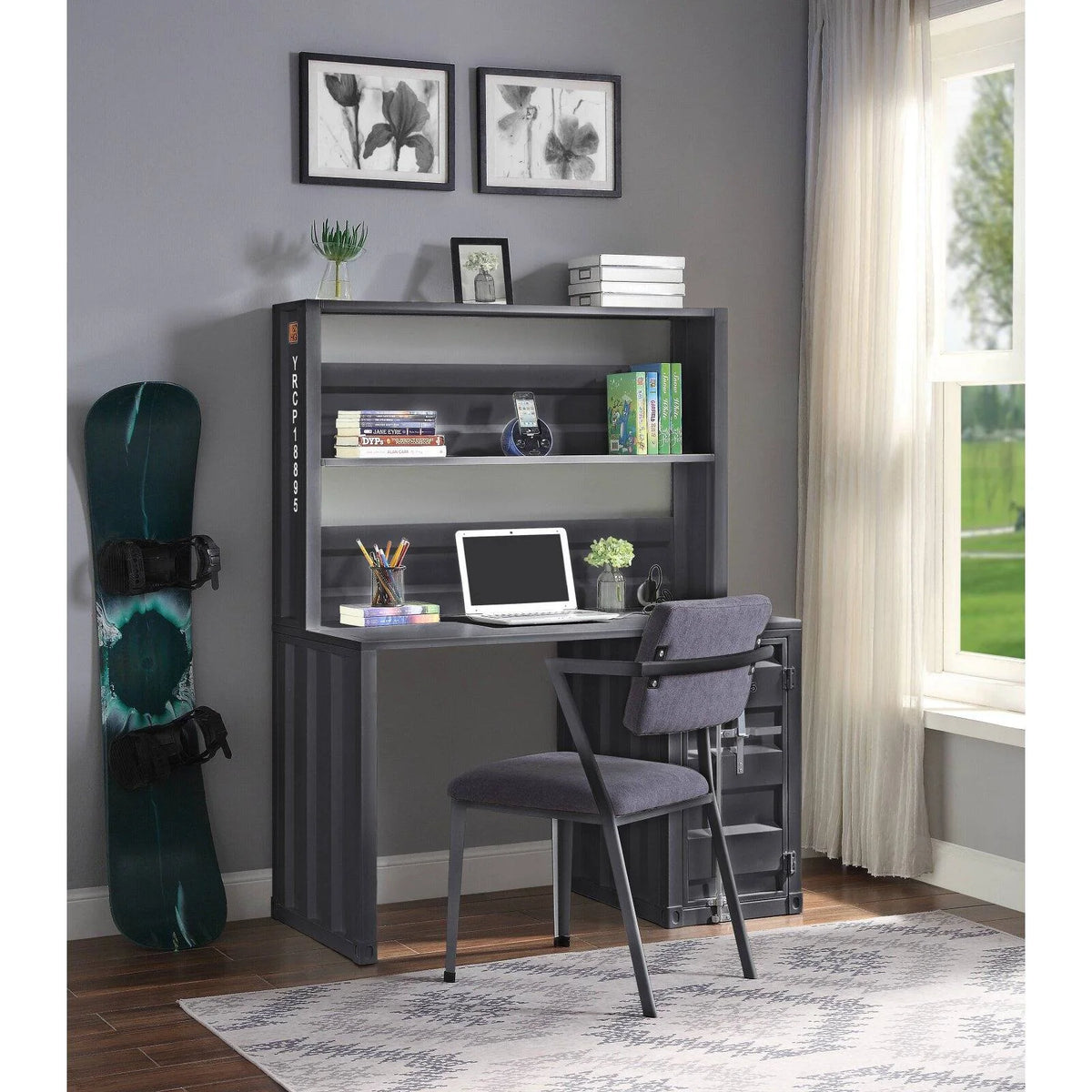 Metal Frame Desk and Hutch with Storage Base in Blue G9821