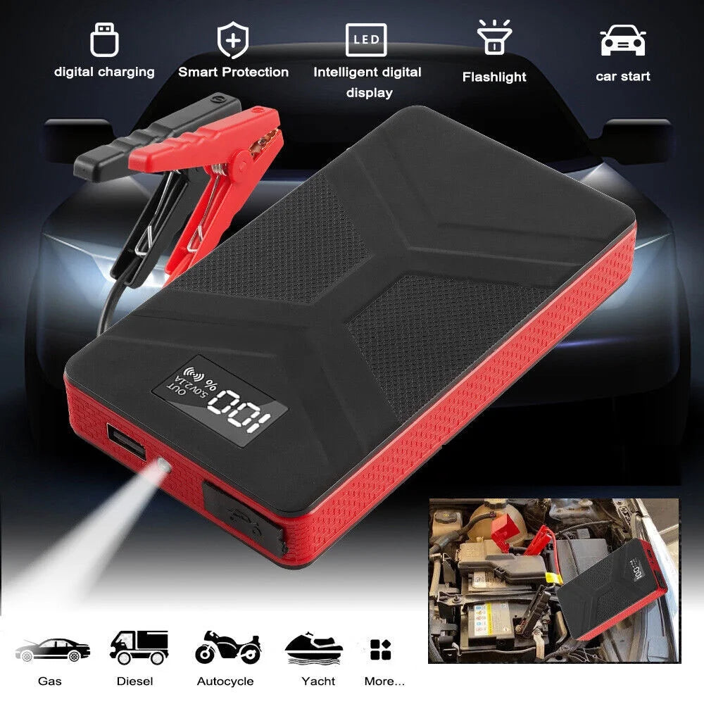 20000mAh Portable Car Battery Jump Starter with LED Light Black Q279141