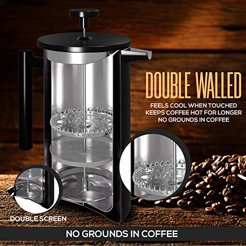 Stainless Steel French Press Coffee Maker 34 Oz with 2 Extra Filters H28797