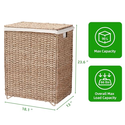 90L Foldable Natural Seagrass Laundry Hamper with Lid W98098
