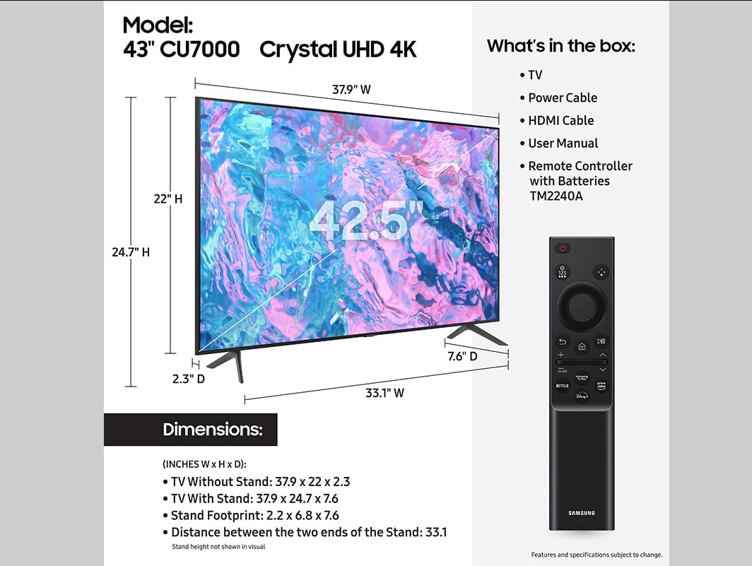 43-Inch Class Crystal UHD 4K Smart TV (Renewed) M324131