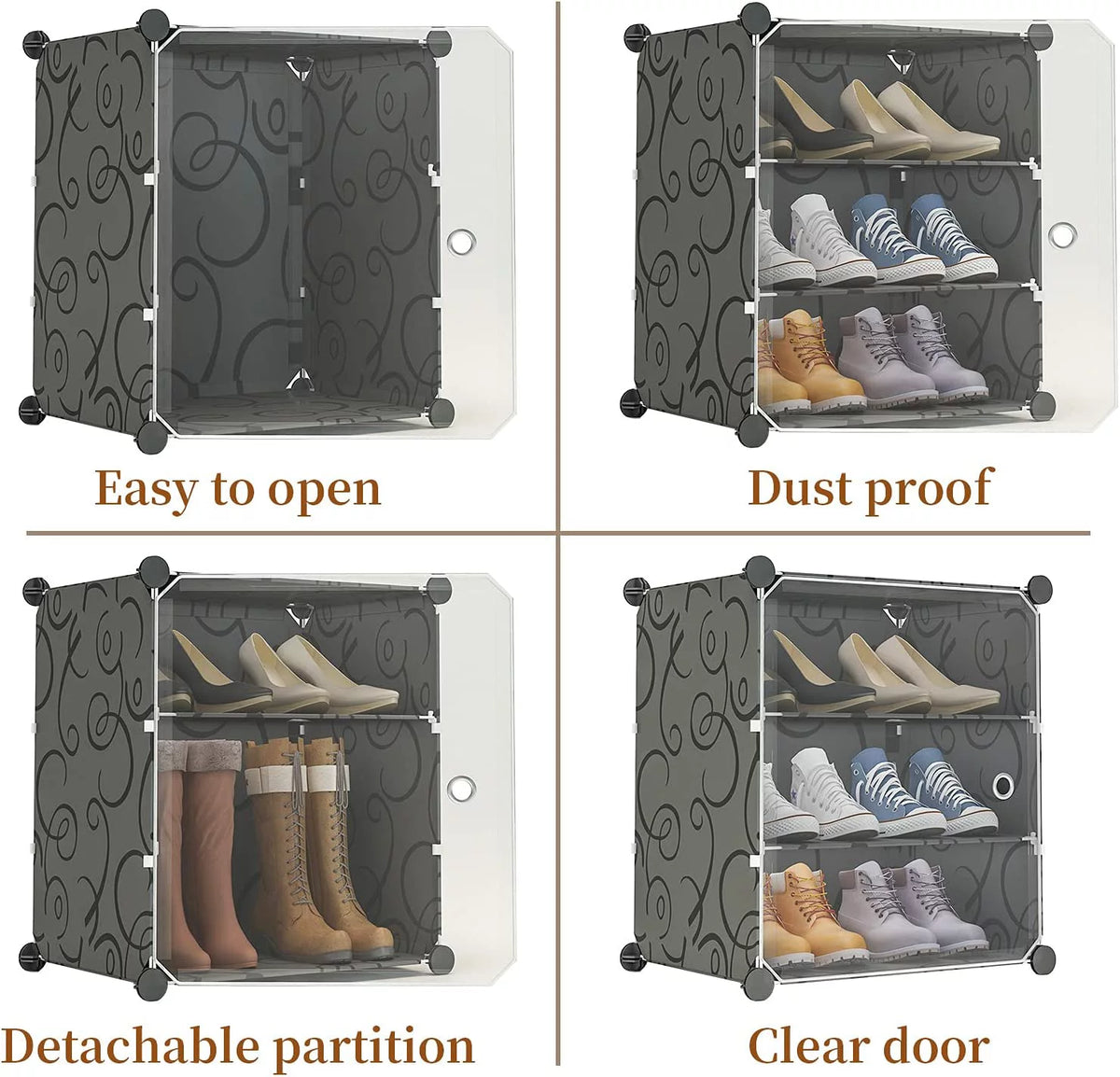 Portable Shoe Rack Organizer with Door, 36 Pair Plastic Shoe Storage Shelf, Black T5196