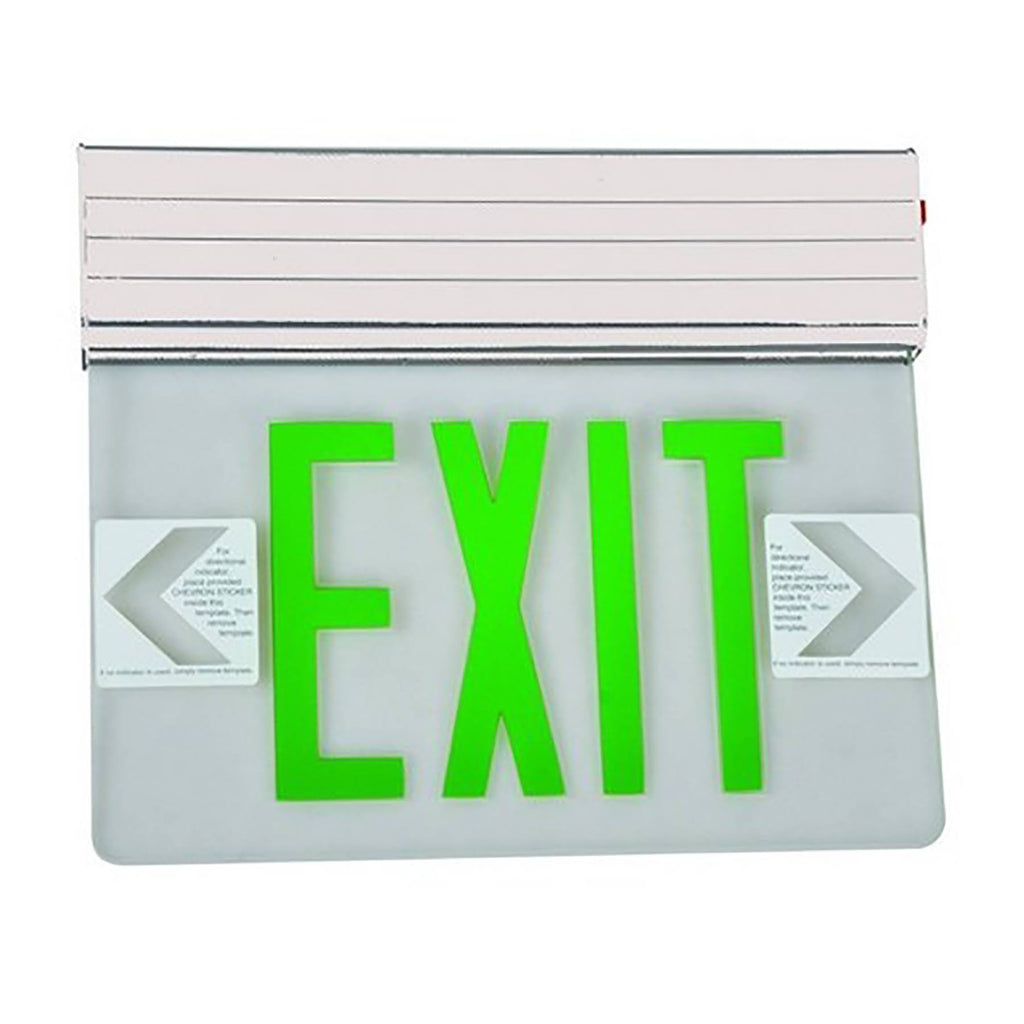 Edge Lit Exit Sign Double Sided Green LED White Housing P93533