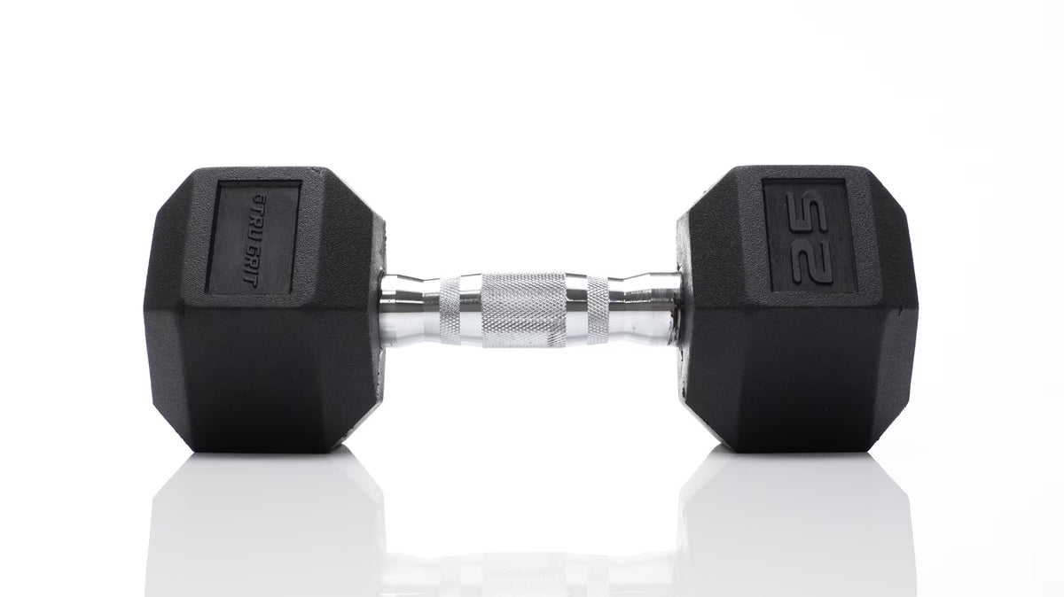 25 lb Black Hex Rubber Dumbbell W713