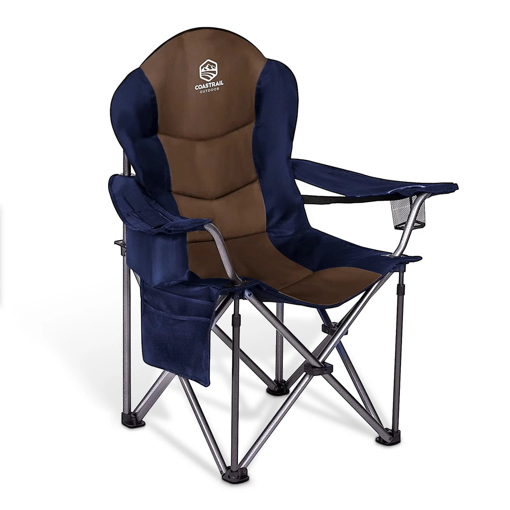 Oversized Padded Folding Camping Chair with Cooler Bag and Cup Holder Y1667