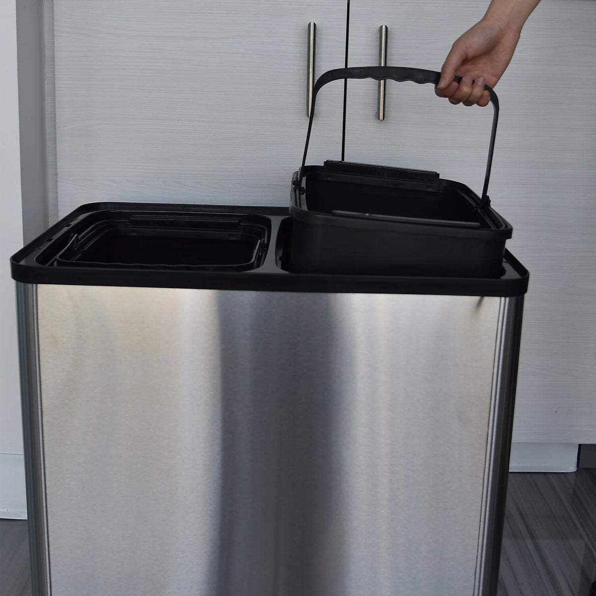 Dual Compartment Stainless Steel Sensor Trash Can 16 Gallon S196567