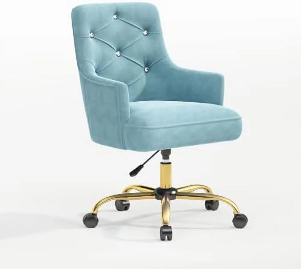 Blue Velvet Swivel Vanity Chair with Wheels W214