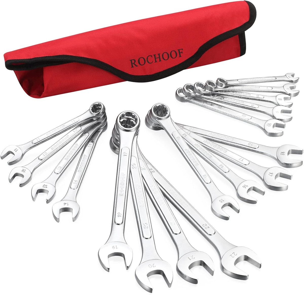 33-Piece Chrome Vanadium Steel Combination Wrench Set with Rolling Pouch Z411