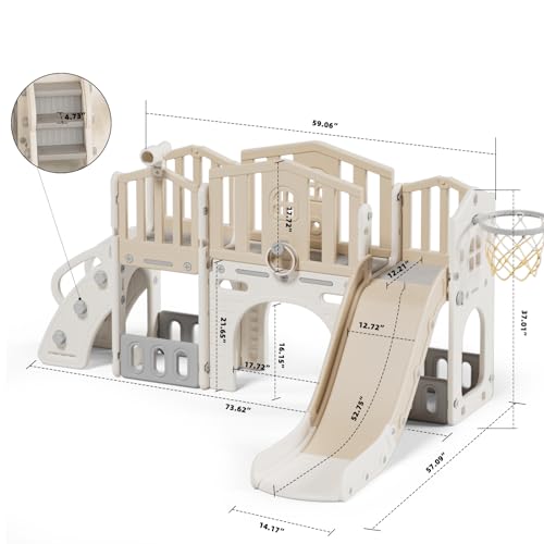 Gray 8 in 1 Toddler Slide Set with Basketball Hoop C719