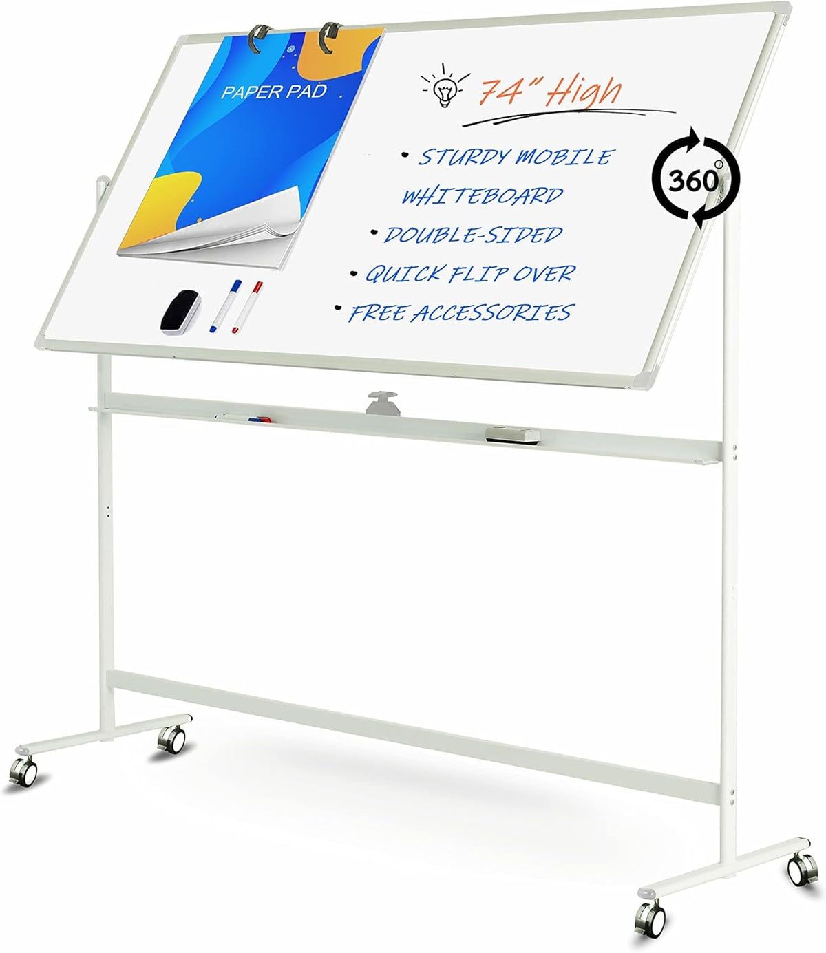 32 x 48 Inches Double Sided Height Adjustable Rolling White Board with Casters Z3934