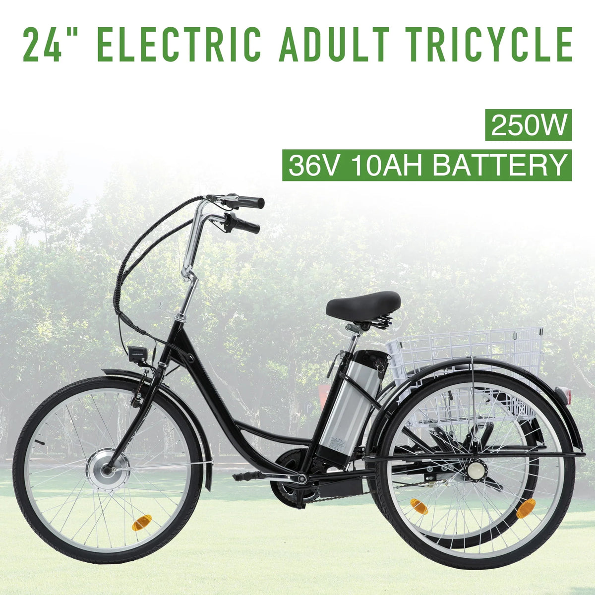 24 Inch 250w 36V Black 3 Wheel Electric Bike F2983